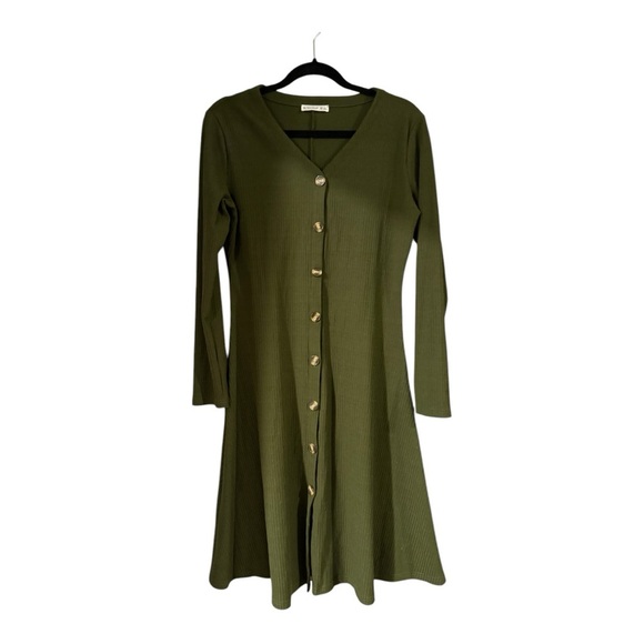 Olive Green Button-Up Dress - Picture 1 of 5